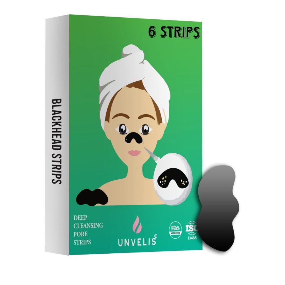 UNVELIS Blackhead Pore Strips (PACK OF 6) Nose Strips for Black Head Remover,Deep Cleansing Charcoal Strips with Instant Blackhead Removal,Natura