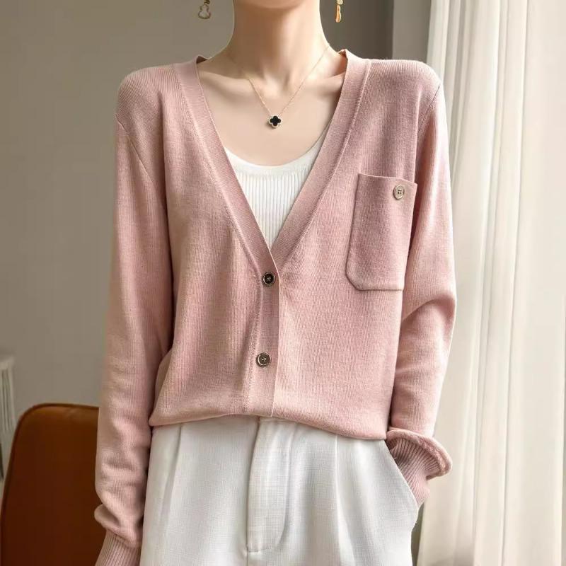 Long Sleeve Knitted Cardigan Women's Short Jacket Sweater High Design Niche Loose Thin V-Neck Top