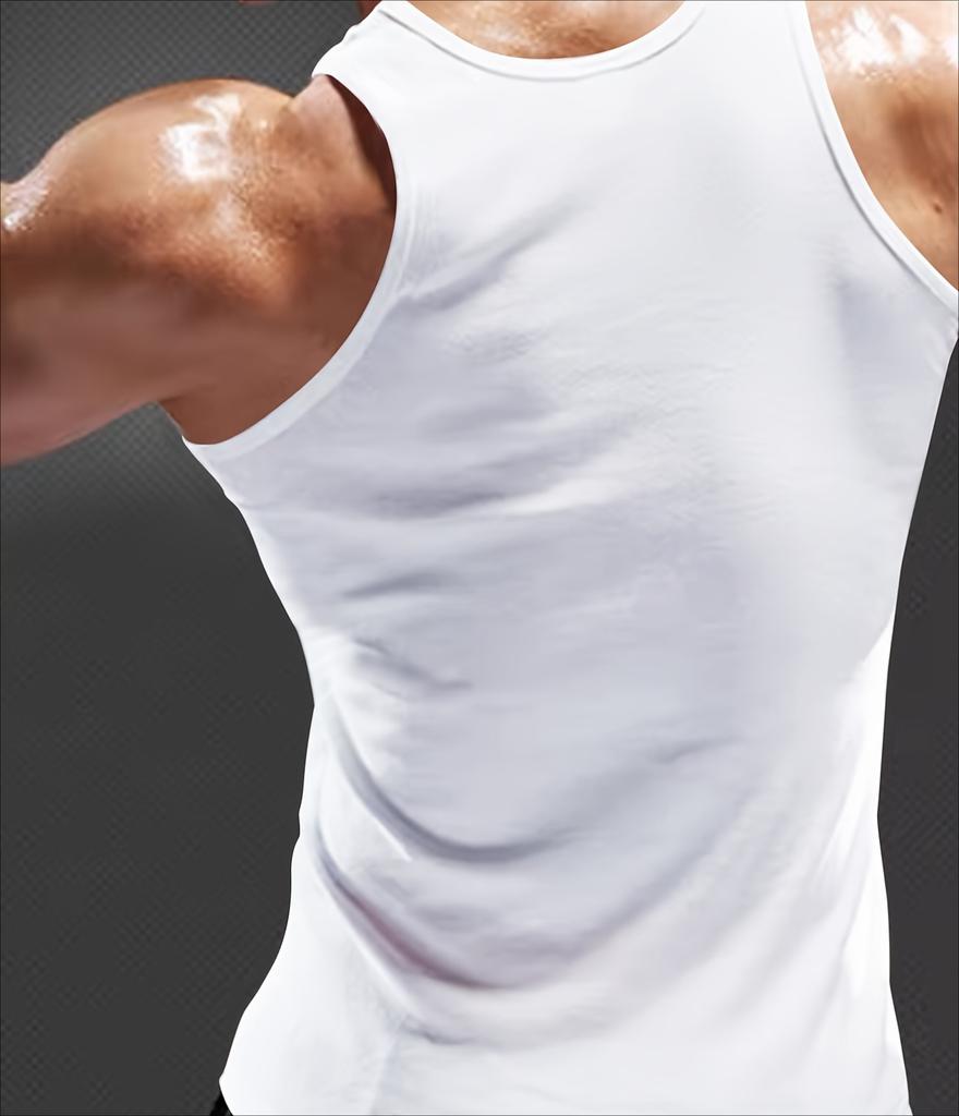 Solid Color Men's Polyester Sleeveless Tank Top, Drapey Smooth & Breathable, Perfect for Summer Commute & Casual Outfits