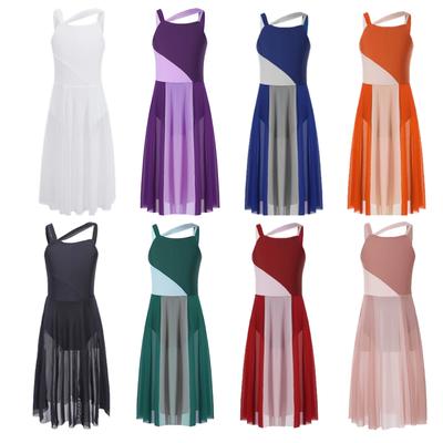 Costume da danza lirica per ragazze, danza classica moderna e contemporanea, abito body in chiffon con cinturino per spaghetti