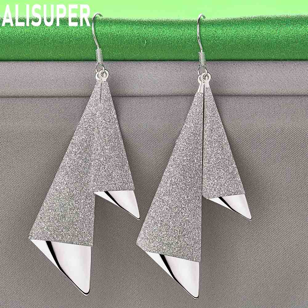 925 Sterling Silver Simple Frosted Geometric Triangle Pendant Earrings - Fashion Banquet Jewelry