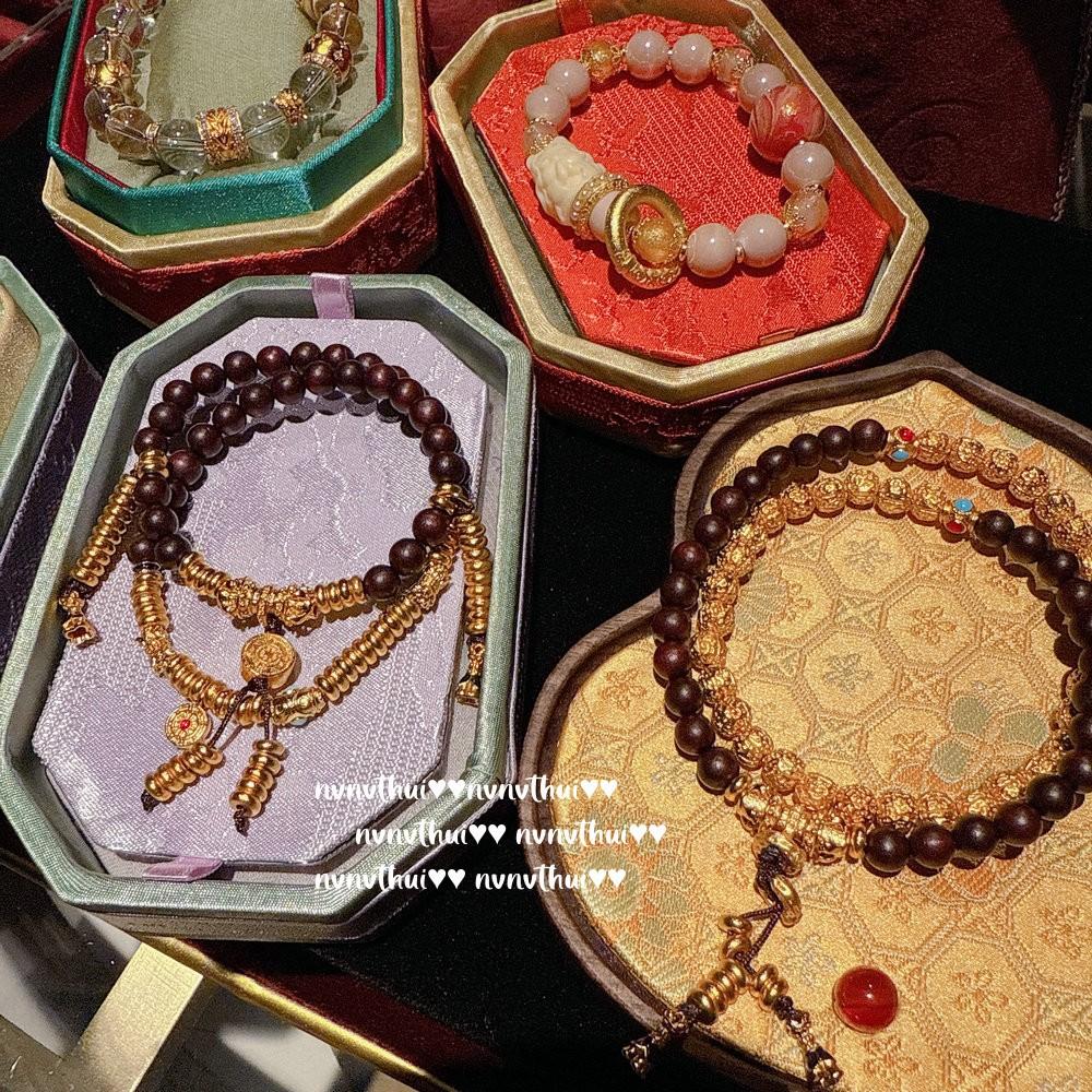 Ancient Filigree Gilt Sandalwood Vajra Pestle Rich Bracelet New Chinese Jibao Walnut Lucky Bead Multi-Circle Bracelet