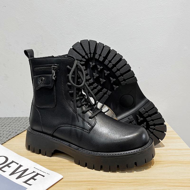 

Большие желтые ботинки на толстой подошве, мужские весенние и осенние ботинки Martin, ретро-ботинки со средним верхом, кожаные туфли с высоким верхом 3276-T 44 чёрный