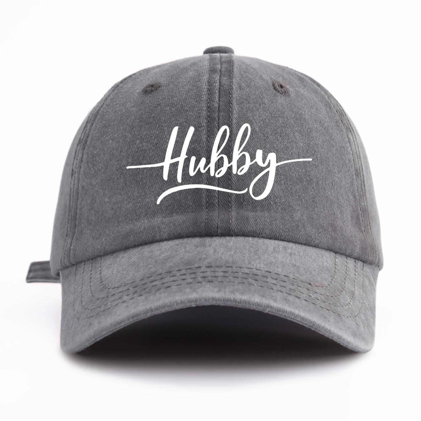 

1pc Hubby Print Washed Baseball Cap for Adults, Minimalist Retro Style Casual Soft Adjustable Dad Hat, Perfect As Gift серый