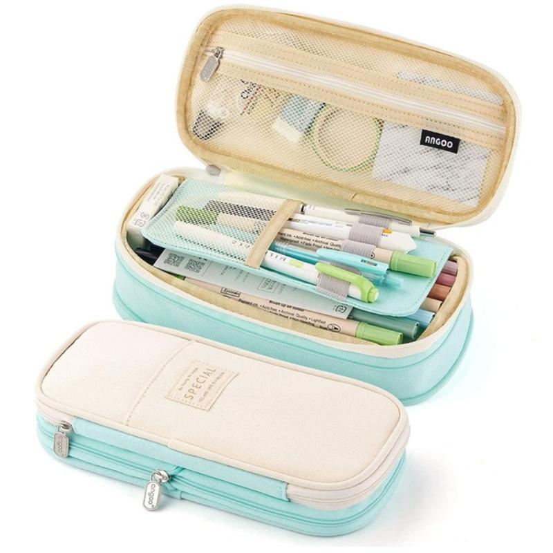 Classic Fashion Pencil Bag Canvas Contrast Color Large Capacity Pencil Case Stationery Storage Bag Organizer for Student Gift