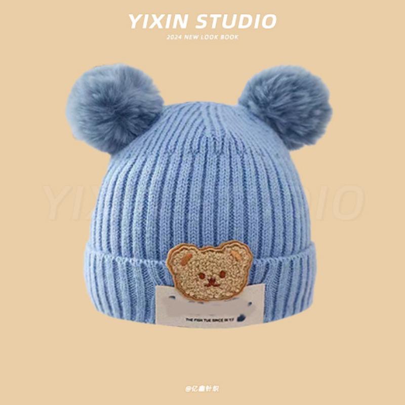 Autumn and Winter Boys and Girls Children's Hats Baby Hats Cute Cartoon Bears Plush Hats Thermal Hats Ear Protectors Knitted Hats