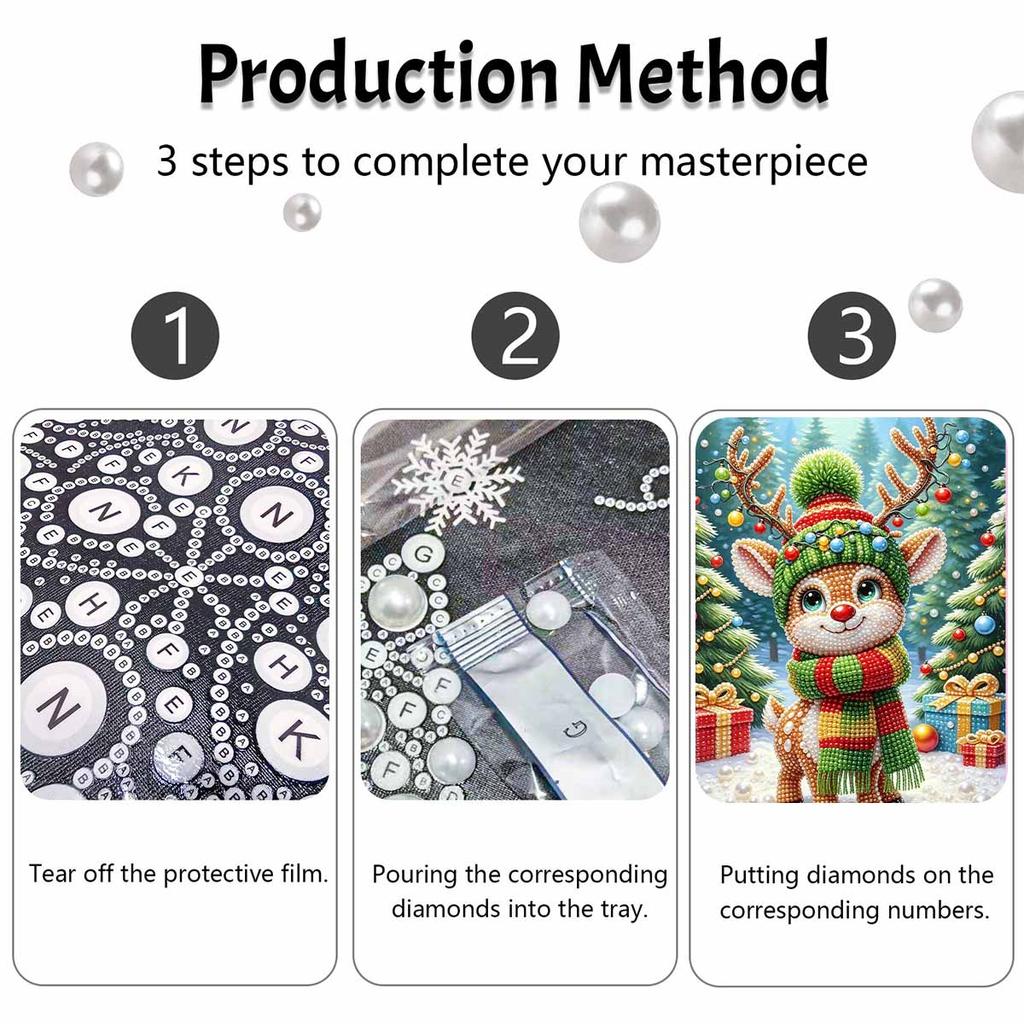 Christmas Reindeer Pearl Bead Painting Kit Cute Deer Winter Scene Frameless Canvas Art Relaxing Night Craft Home Decor Xmas Gift