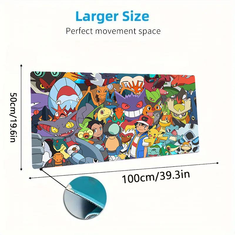 Cartoon Pokemon Mouse Pad, Large Gaming Desk Mat, Non-slip XXL Mousepad for Laptop & Tablet, Mini PC Playmat with Stitched Edges