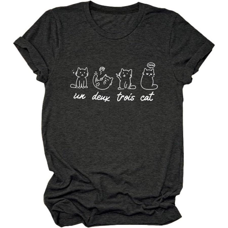 

Semisun Un Deux Trois Meow Cat T-Shirt Cute French Cats Graphic Tee Womens Summer Funny Shirt Short Sleeve Casual Top XXXXXL різнокольоровий