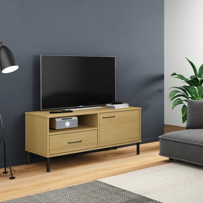 VidaXL Meuble TV avec Pieds en Métal, Armoire de Télévision avec 2 Compartiments et Tiroir, Meuble Télé avec Rangement, 351021