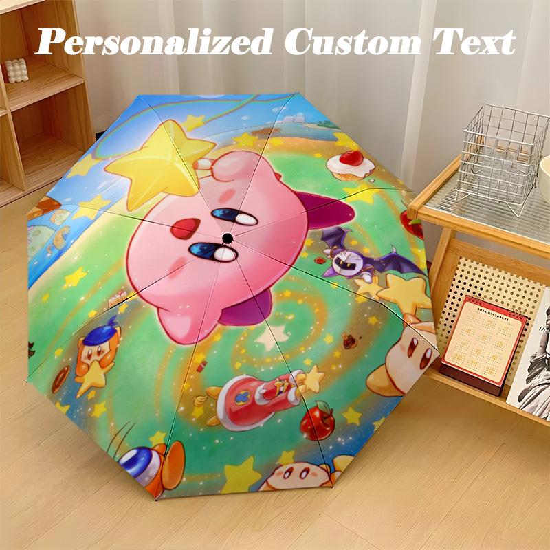 8‑Rib Automatic Umbrella, Kirby Design Foldable Umbrella for Sun Rain Protection Travel