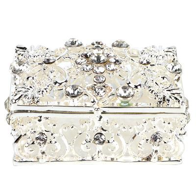 Rhinestone Decorated Hollow Out Jewelry Box Trinket Case Metal Art Craft Gift Ornament