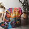 Vibrant Rainbow Floral Landscape Scenic Print Bed Blanket Throw Sofa Decor Gift