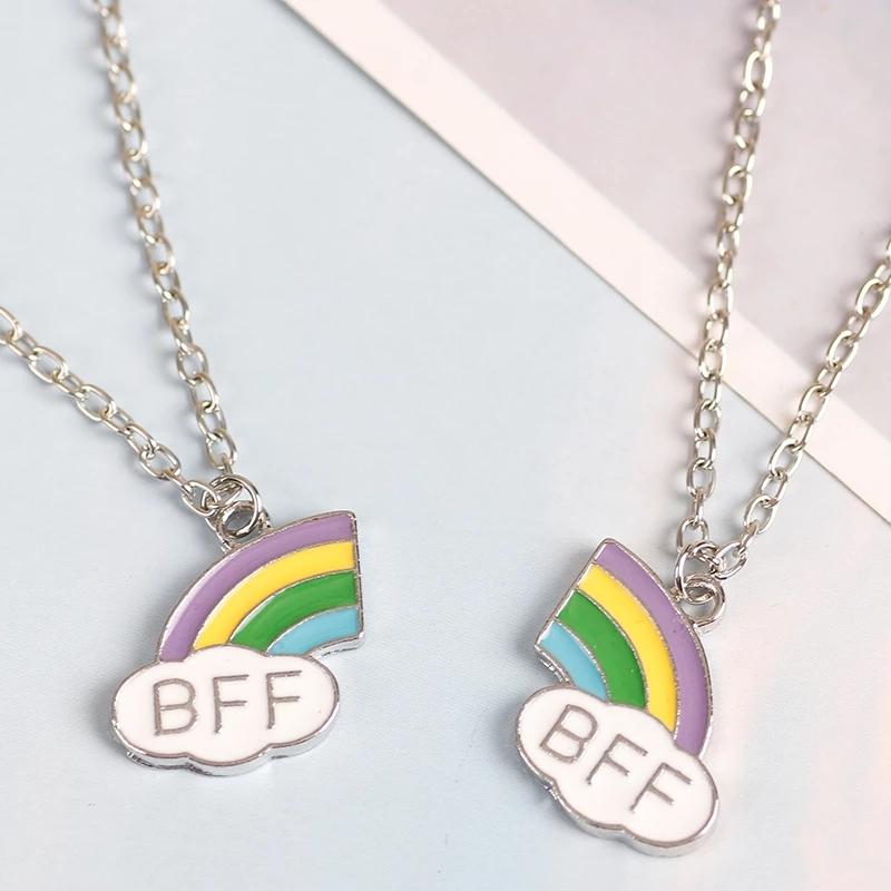 Romantische Beste Freunde Honig Liebe Paar Anhänger Halskette 2 Stück/Set Regenbogen Gebrochenes Herz BFF Gute Freunde Freundschaft Schmuck Geschenk