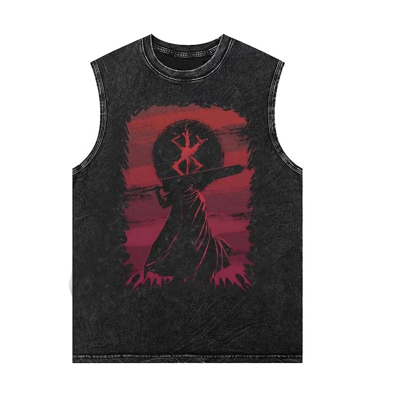 

Летняя аниме-майка Berserk в стиле панк, винтажная, вываренная, хлопковая футболка, Харадзюку, мужская, женская, уличная одежда, безрукавная майка 3XL