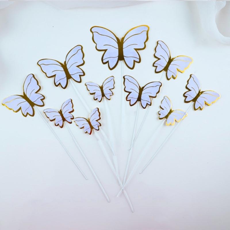 10PCS Butterfly Cake Decoration Creative Cupcakes Toppers Paper Baking Supplies for Birthday Party Wedding Anniversary