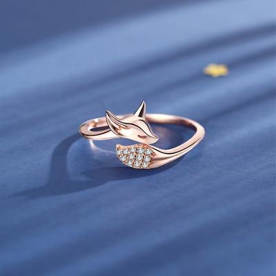 Cute Rose Gold Fox Ring Shaped Animal Micro Diamond Ring Gift Ring Women