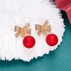 New Style Temperament Red Color Christmas Bow Stud Earrings for Women Rhinestone Bowknot Red Ball Earring Girls Party Jewelry