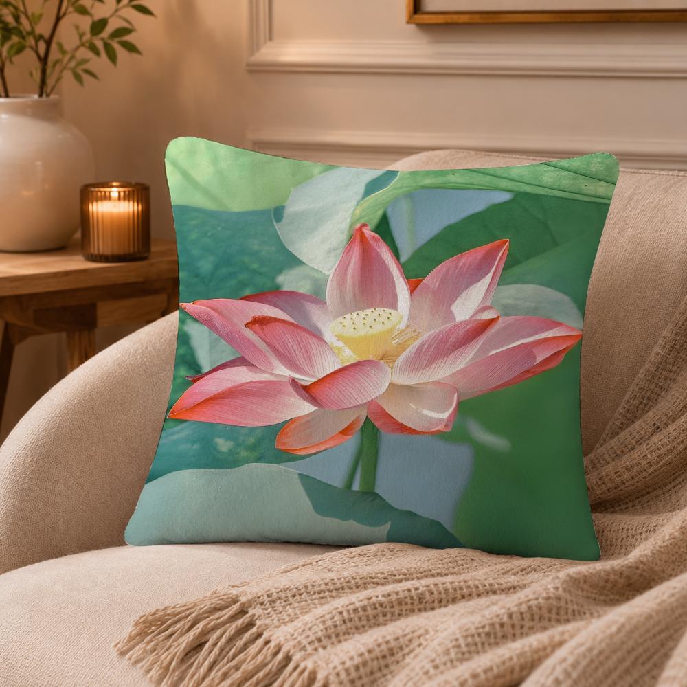 Lotus Flower Cushion Cover Anti-dustmite Pillowcase Invisible Zipper Silky Short Plush Sofa Cushion Cover