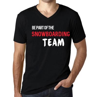 Men’s Vintage Tee Shirt Graphic T Shirt V Neck Be Part of The Snowboarding Team Deep Black White Text
