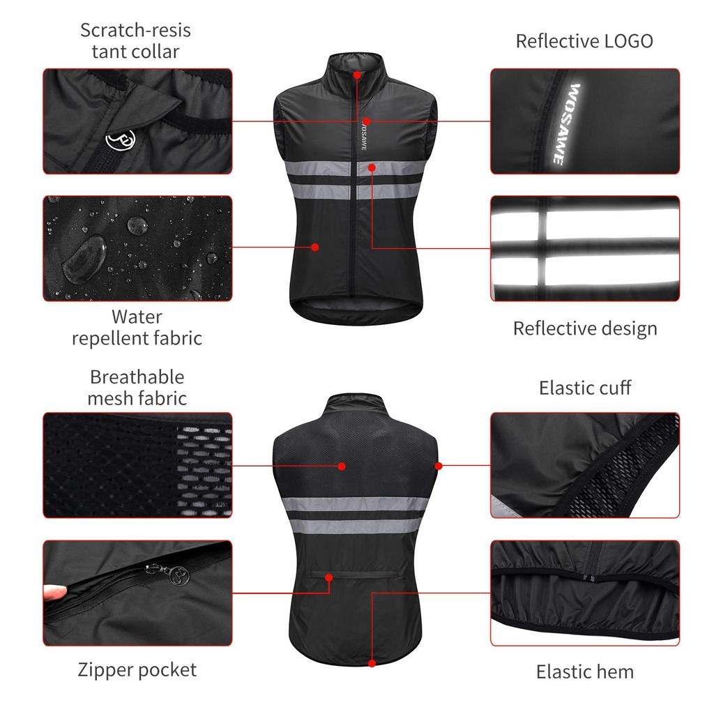 Cycling Sets WOSAWE Mens MTB Bike Vest Gel Padded Shorts Windproof