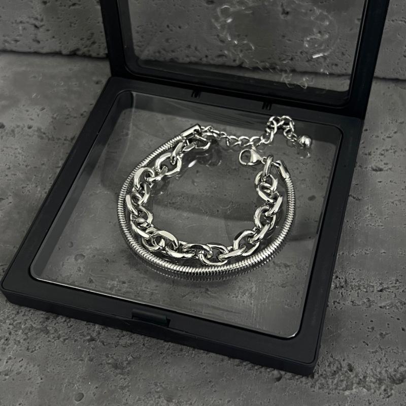 Non-fading titanium steel double-layer Cuban bracelet men's and women's trendy brand high-end cold wind European and American hip-hop boys' jewelry