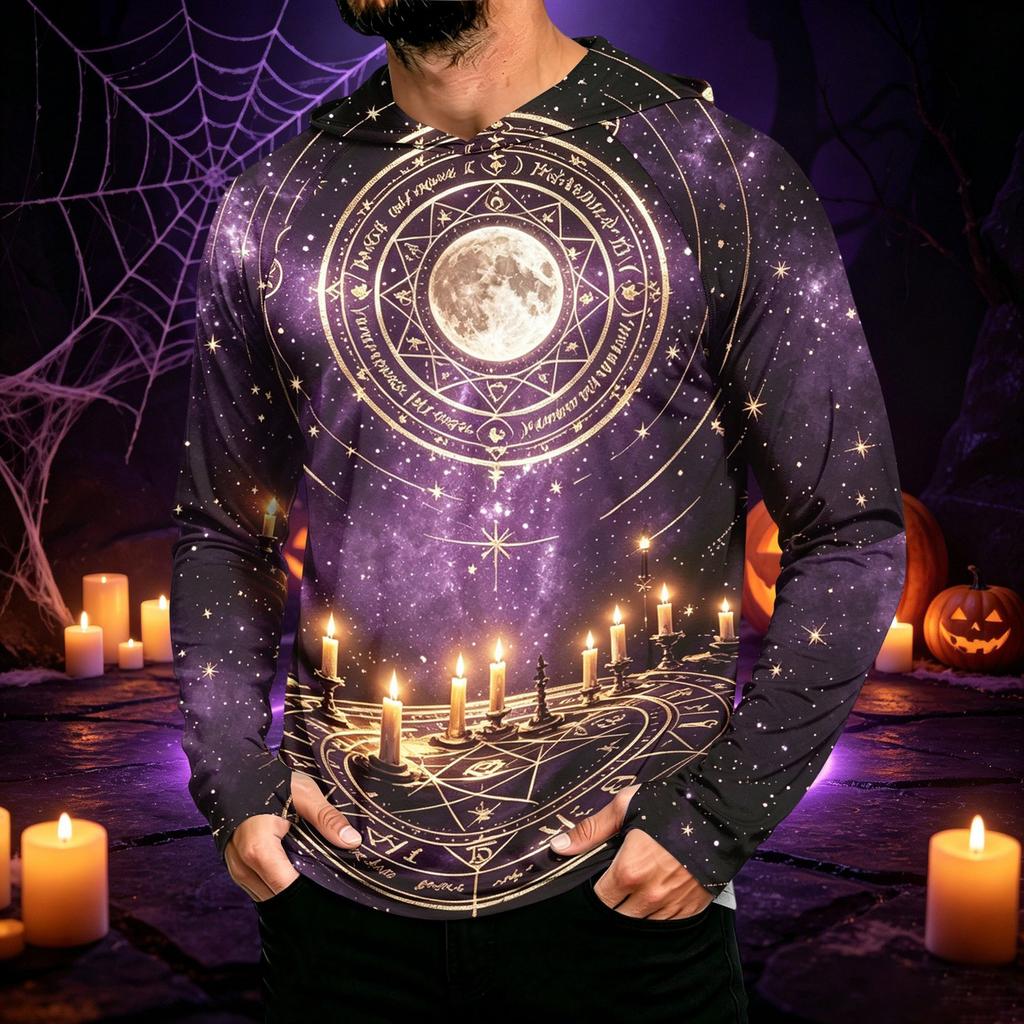 Men's Long Sleeve Hoodie Halloween Print Lightweight Pullover for Casual Wear