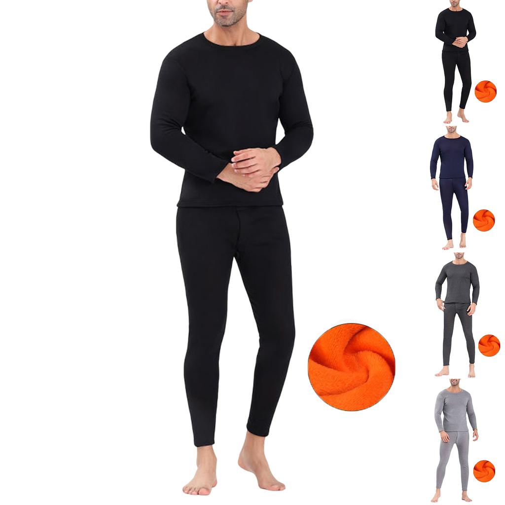 Men Winter Fleece Lined Cotton Thermal Long Johns Top Bottom Underwear Set