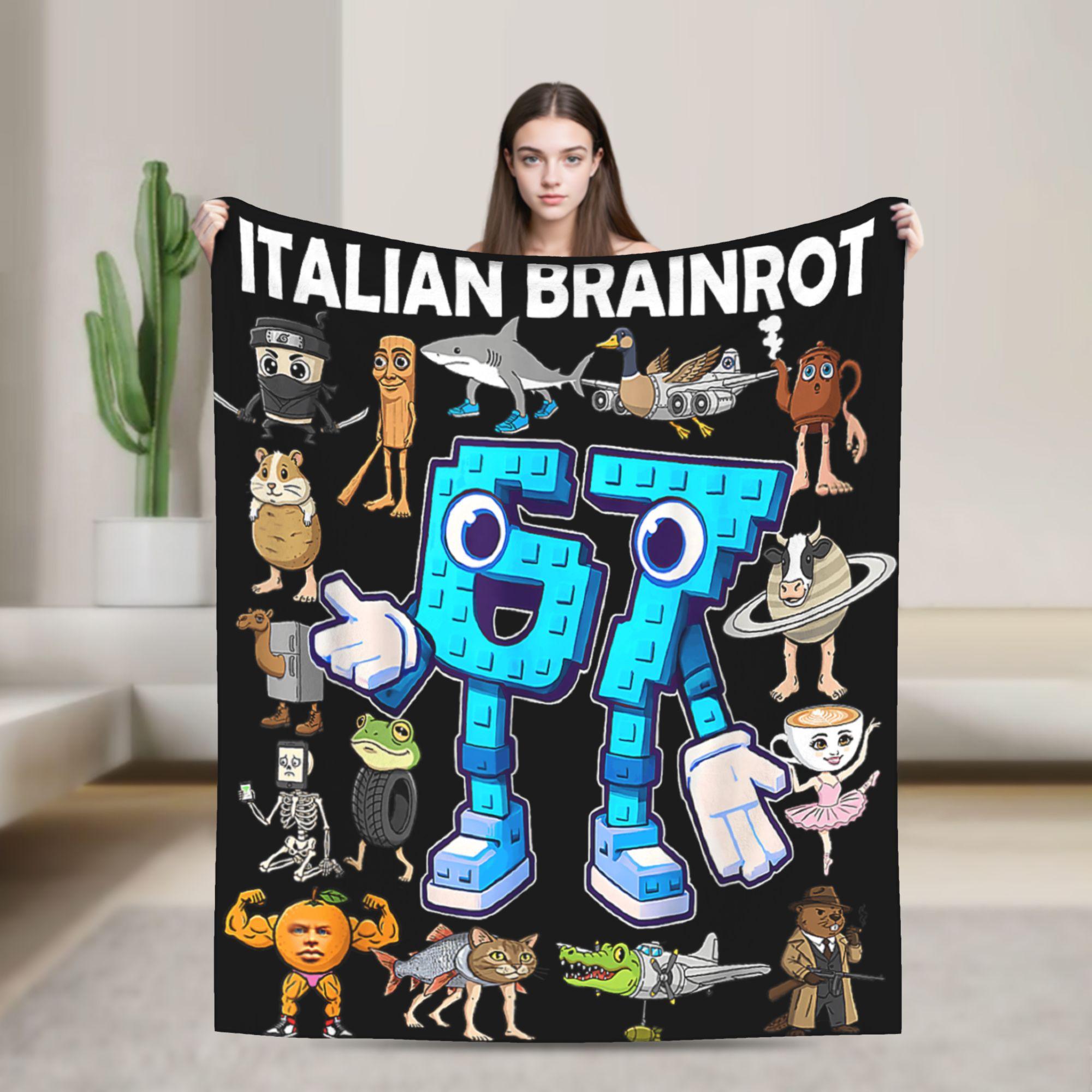 

6 7 Italian Brainrot Six Seven Meme Flannel Blanket Durable Throw Blanket for Living Room Funny Bedspread Sofa Bed Cover 100x150cm