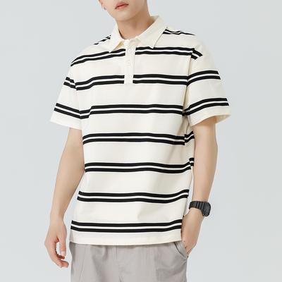 Summer Striped Polo Top Short-sleeved Mens Lapel T-shirt Mens Lapel Thin Short T-top