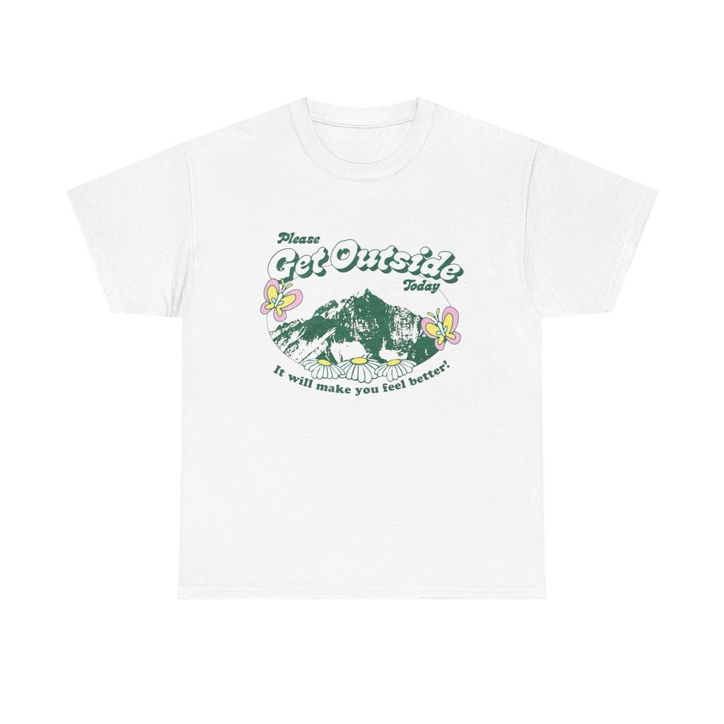 Please Get Outside Today Graphic T Shirt Mens Womens Tees Top Unisex Heavy Cotton Tee Gift Vintage