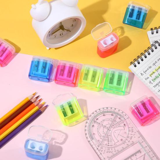 Portable Pencil Sharpener with Lid Dual Holes Pen Sharpener Plastic Manual Students Pencil Sharpener for Classroom Office Home