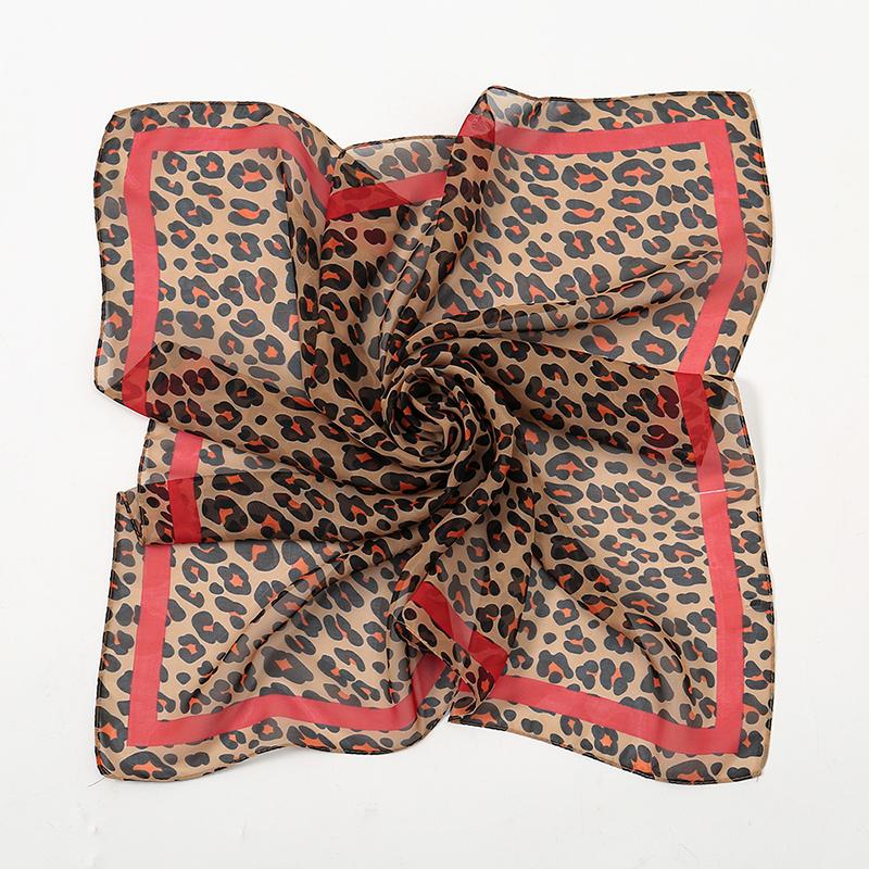 Summer Chiffon Leopard Print Square Scarf Woman Small Scarves Fashion Decorative Scarves Neckerchief Handkerchief 68*68cm