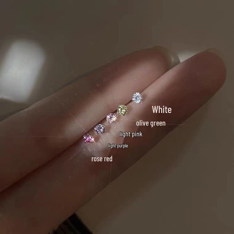 Beixi S925 Sterling Silver Ear Cuff Studs for Women - Colorful Small Diamond Piercing Accessory 925 Silver