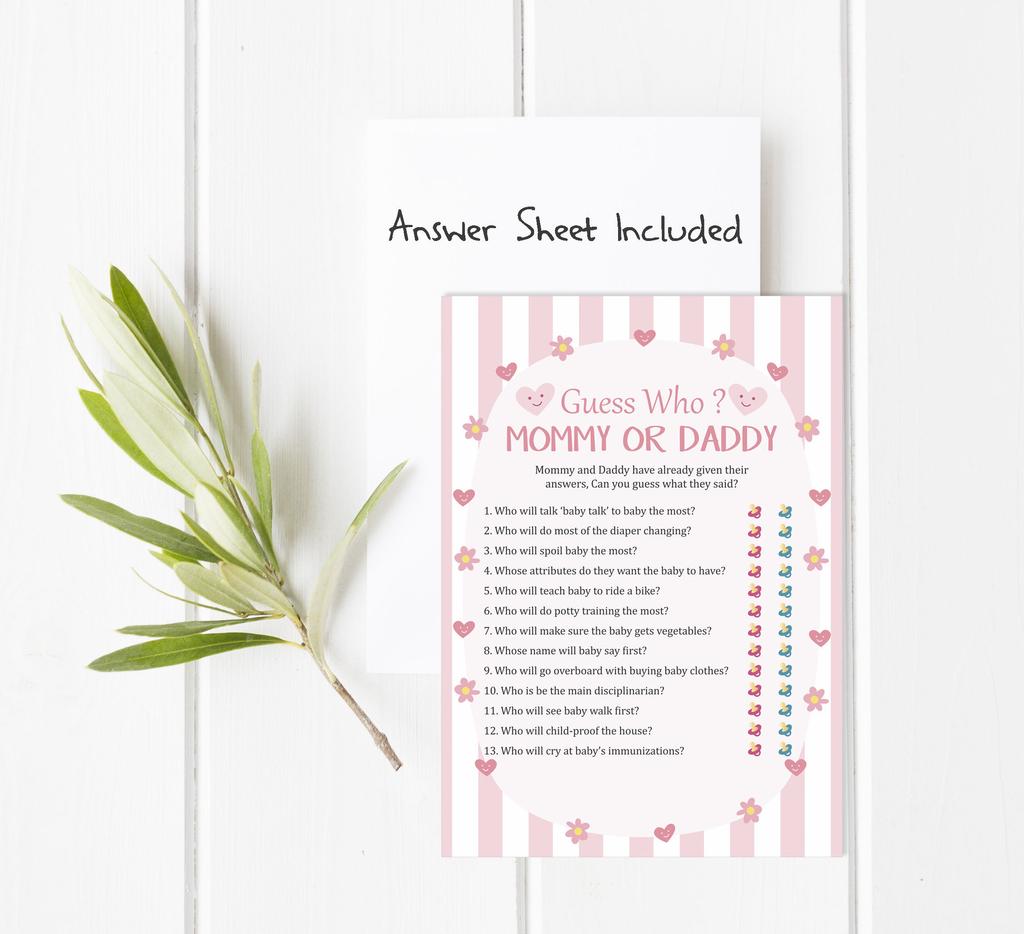 Inkdotpot Mommy Or Daddy Who Said it Game Stripe Gender Neutral Set of 50 Fun Baby Shower Game Party Supply