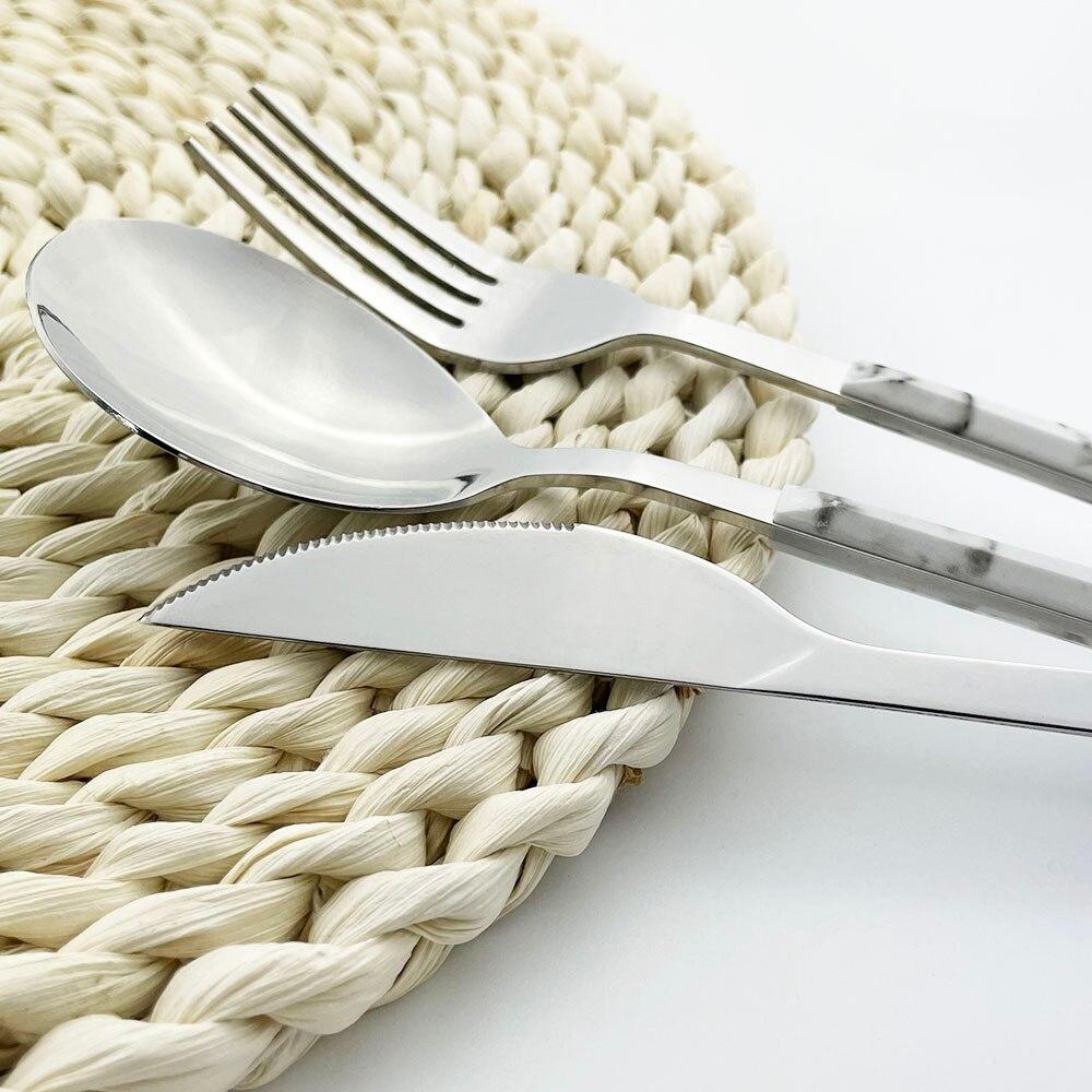 4/16 stücke Geschirr Splitter Edelstahl Set Messer Gabel Löffel Marmor Textur Home Küche Besteck Besteck Geschirr Set