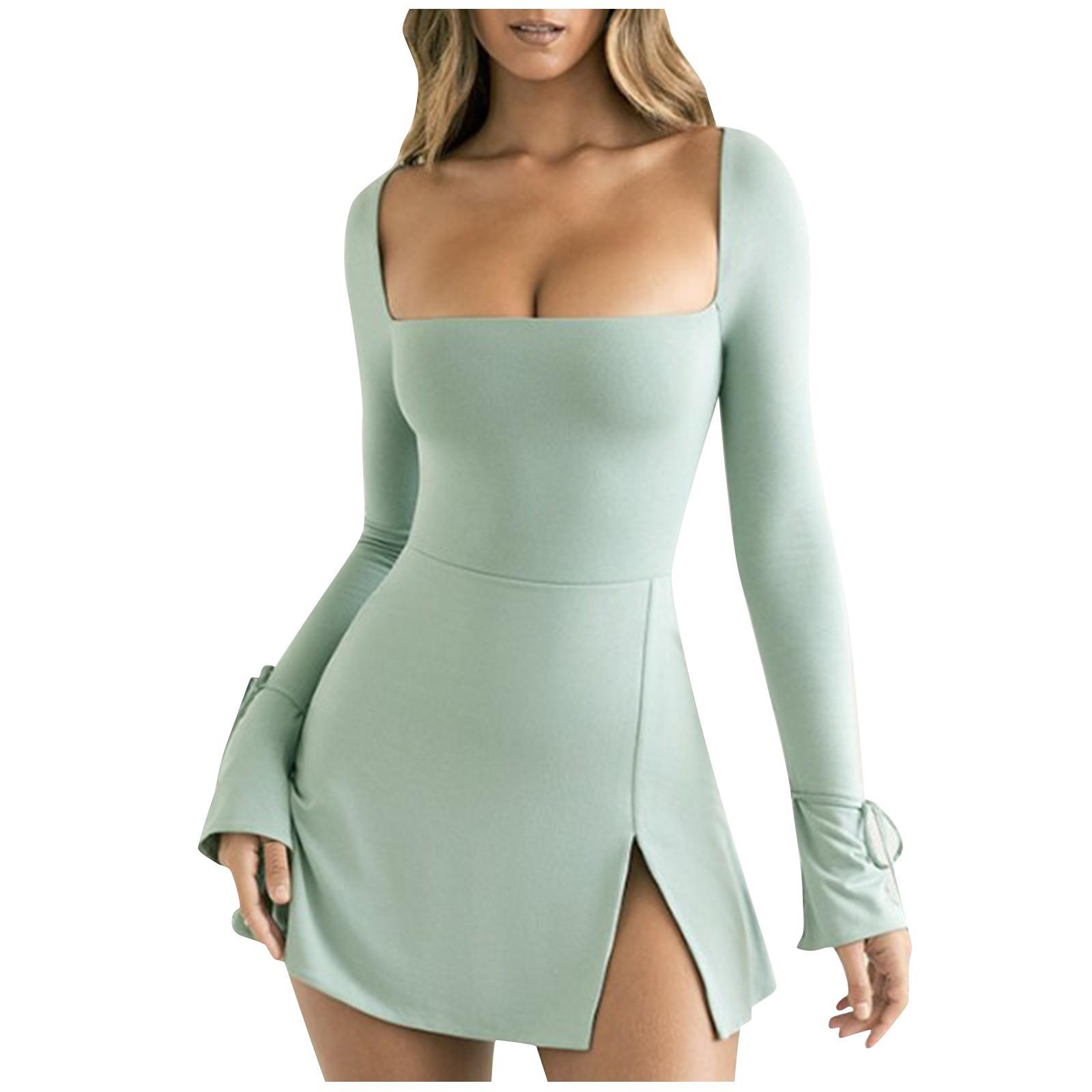 

Fashion Women s Square Neck Bodice Dress Long Sleeve Tank Top Stretch Dresses S