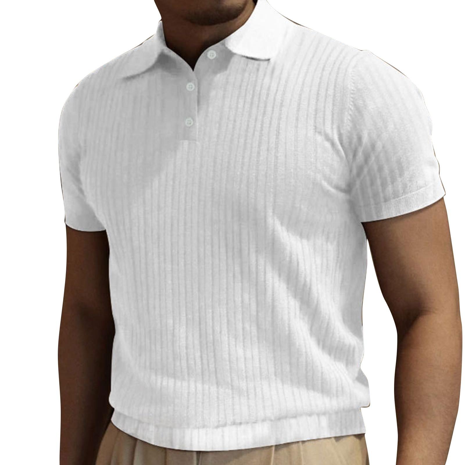 

Мужской однотонный полосатый топ с пуговицами и лацканами с коротким рукавом, повседневные модные топы для мужчин XL белый