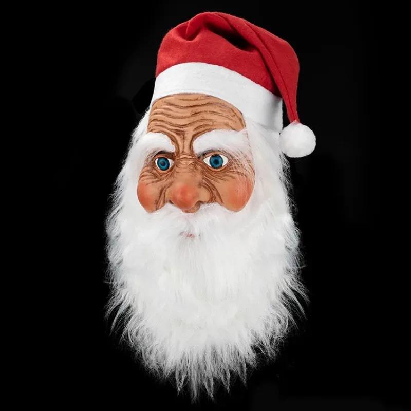 1pcs Santa Claus Style Latex Mask with White Beard for Halloween Christmas Parties Realistic Old Man Latex Head Cover Props