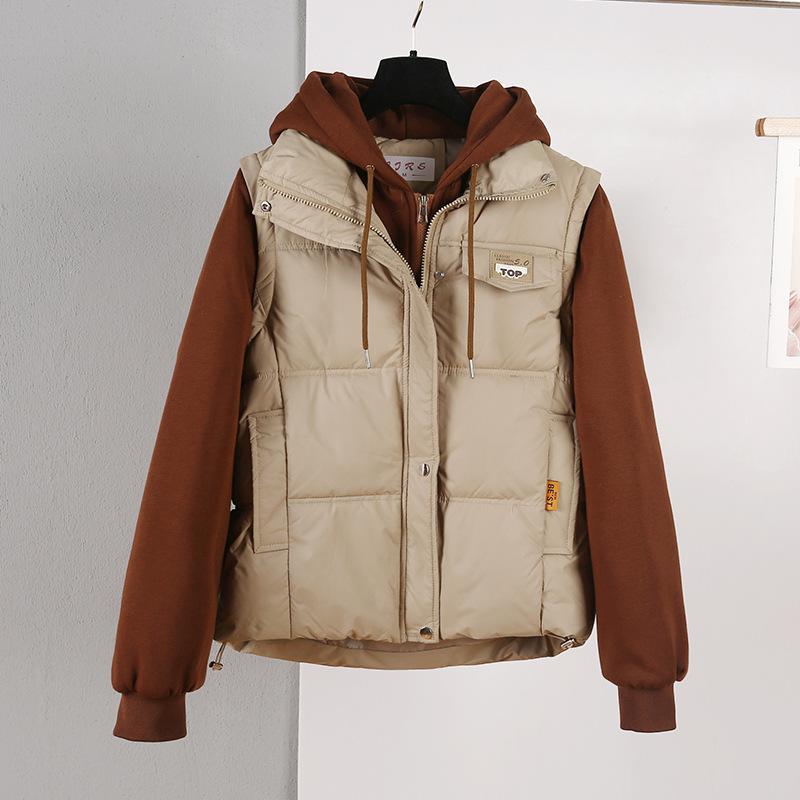 Winter New Velvet Jacket Short Versatile Korean Version Hooded Splicing Down Cotton Jacket