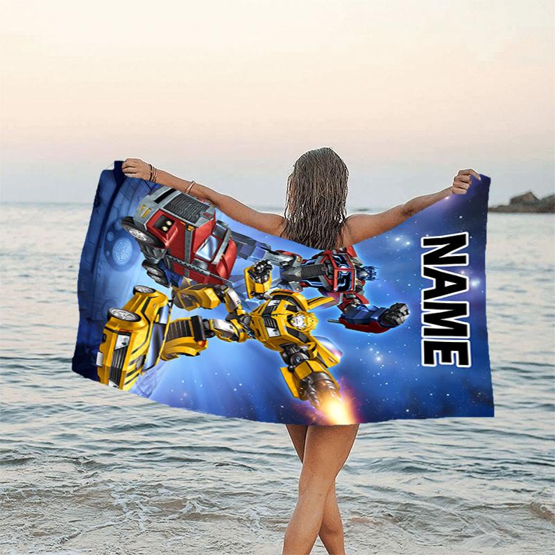 1pc Transformers Beach Towel with Custom Name, Beach/Swimming/Bath/Picnic/Camping Towel, Suitable for Seaside Beaches