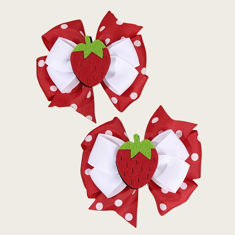 Strawberry Bow Hair Clip - Sweet Princess Double Clip Accessory for Girls