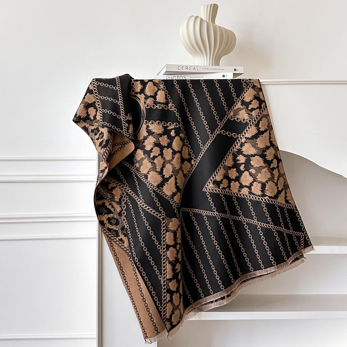 

шарф из имитации кашемира с леопардовым принтом, женский универсальный, атмосферный, высококлассный зимний шарф, женская шаль 185x65cm черный коричневый