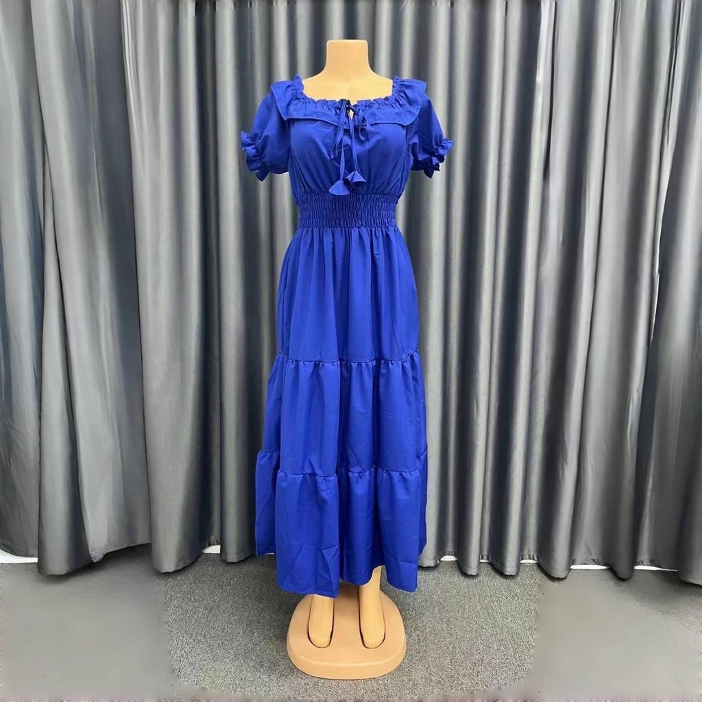 LYRIA Solid Boho Dress Women Fashion Elegant Beach Party Dress Casual Slash Neck Office Maxi Dresses For Woman Robe Femme