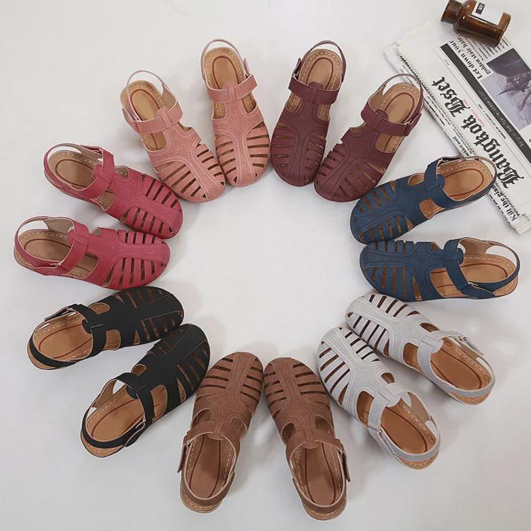 2023 Women's Large Size Hollow Wedge Round Toe Non-Slip Sandals - European & American Style