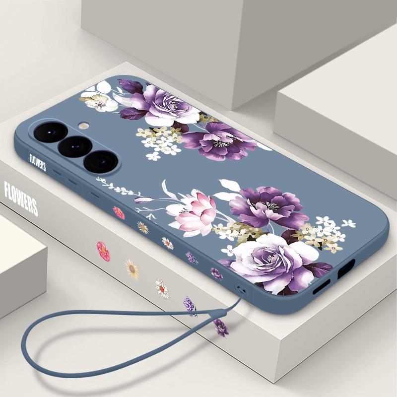 S25 Ultra Case Purple Peony Flower Cover For Samsung Galaxy S24 S22 Ultra S23 Plus S21 FE A54 A15 A35 A55 A16 A36 A56 5G Capa