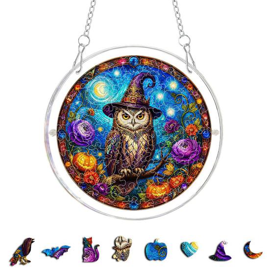DYS Halloween Acrylic Puzzle Suncatcher, 7.87 Inch Sun Catcher Window Hanging Ornament, Ideal for Gifting and Home Decor