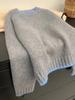 Women's European Style Color Block Heavyweight Wool Cardigan - Autumn/Winter, Loose Fit, Soft, Round Neck, Short Knit Sweater