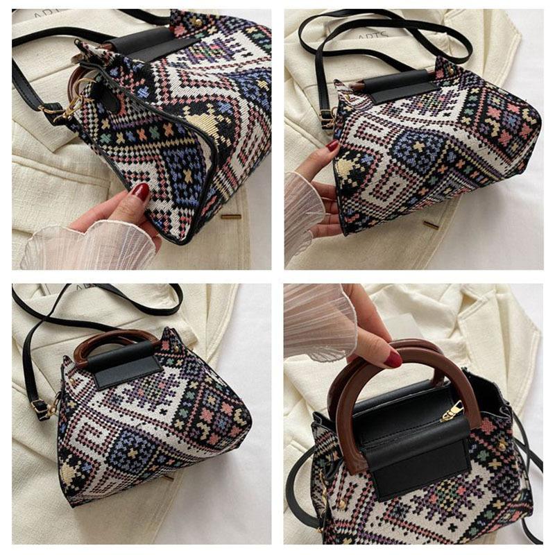 Popular versatile ethnic style handbag women's 2025 new trendy texture canvas bag simple shoulder messenger women's bag