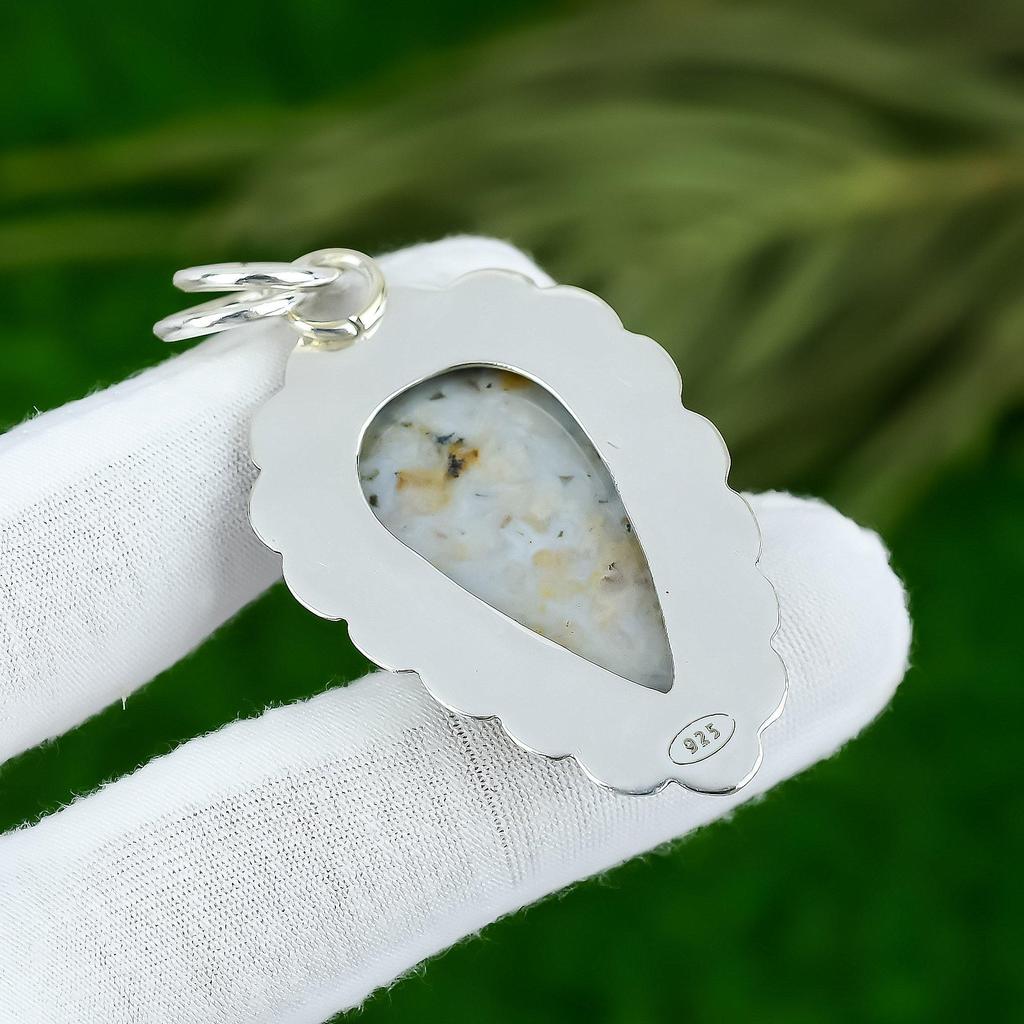 Pear Ocean Jasper Gemstone Boho Artisan Bezel Pendant Jewelry Sterling Silver